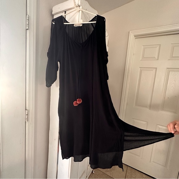 Johnny was calme black gauze tunic dress split sleeves fully lined. Size M - Picture 10 of 12